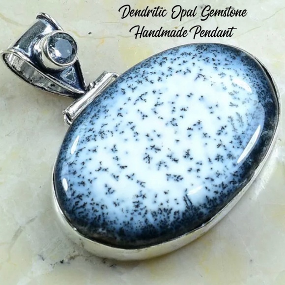 Elegant Dendritic Opal Gemstone Handmade Pendant - Picture 3 of 5